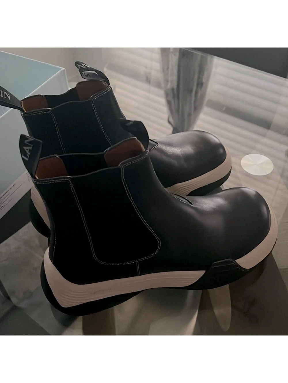 LANVIN Flash-X Bold Pull On Chelsea Boots, Black Size 44 New in Box + DustBag